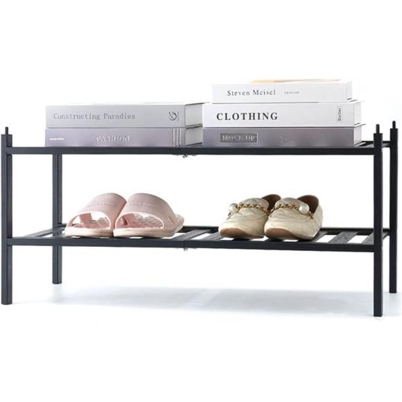 Lettimi Shoe Rack - 2 Tier, Premium Bamboo Shoe Organizer and Stackable
